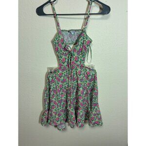 Clockhouse Dress Boho Summer Y2K Floral Cottage Open Back Green Size Small BD1